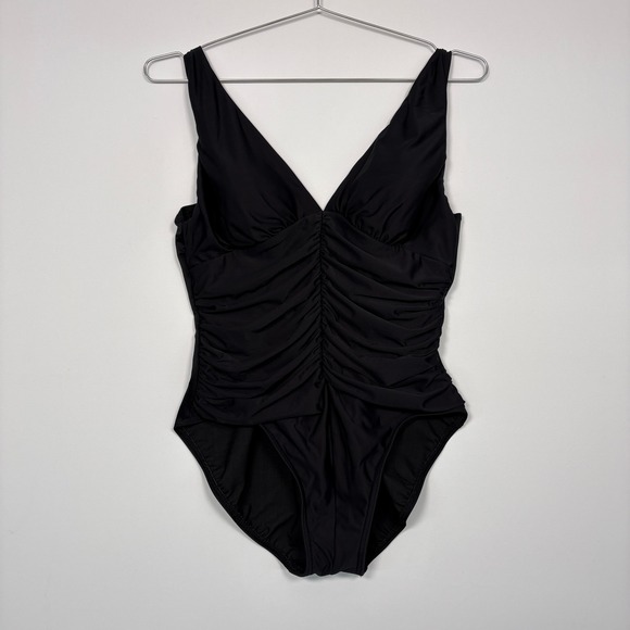 Miraclesuit Other - Miraclesuit Womens One Piece Swimsuit Size 16 Black Ruched V-Neck 2589 Slimming